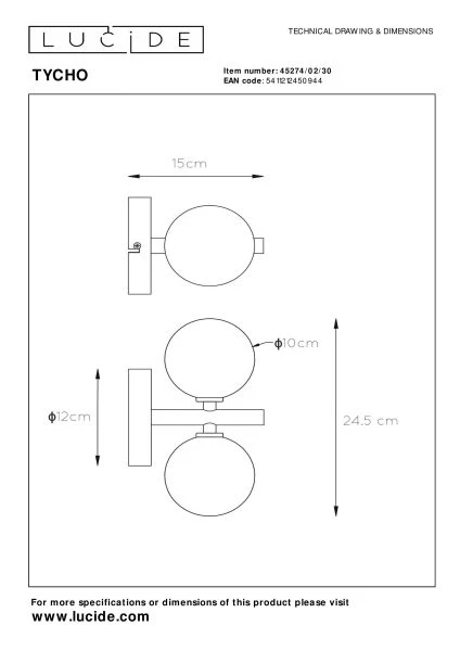 Lucide TYCHO - Lámpara de pared - 2xG9 - Negro - técnico